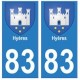 83 Hyères autocollant plaque immatriculation ville