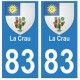 83 La Crau autocollant plaque immatriculation ville