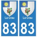83 La Crau autocollant plaque immatriculation ville
