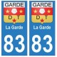 83 La Garde autocollant plaque immatriculation ville