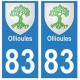 83 Ollioules autocollant plaque immatriculation ville