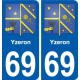 69 Yzeron blason autocollant plaque stickers ville