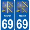 69 Yzeron blason autocollant plaque stickers ville