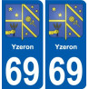 69 Yzeron escudo de armas de la etiqueta engomada de la placa de pegatinas de la ciudad
