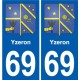 69 Yzeron coat of arms sticker plate stickers city