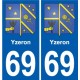69 Yzeron escudo de armas de la etiqueta engomada de la placa de pegatinas de la ciudad