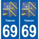 69 Yzeron escudo de armas de la etiqueta engomada de la placa de pegatinas de la ciudad