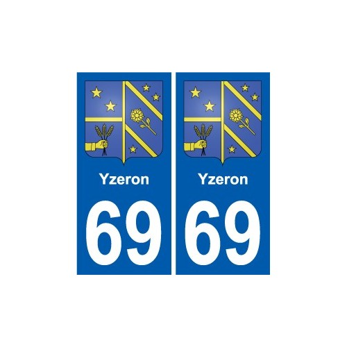 69 Yzeron escudo de armas de la etiqueta engomada de la placa de pegatinas de la ciudad