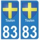 83 Toulon autocollant plaque immatriculation ville