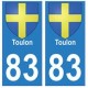 83 Toulon autocollant plaque immatriculation ville