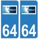 64 Anglet autocollant logo  plaque immatriculation ville