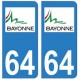 64 Bayonne logo autocollant plaque immatriculation ville