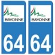 64 Bayonne logo autocollant plaque immatriculation ville