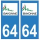 64 Bayonne logo autocollant plaque immatriculation ville