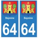 64 Bayonne autocollant plaque immatriculation ville