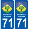 71 Saint-Martin-en-Bresse escudo de armas de la etiqueta engomada de la placa de pegatinas de la ciudad