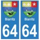 64 Biarritz autocollant plaque immatriculation ville