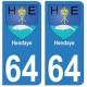 64 Hendaye autocollant plaque immatriculation ville