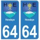 64 Hendaye autocollant plaque immatriculation ville