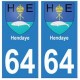 64 Hendaye autocollant plaque immatriculation ville