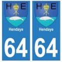 64 Hendaye autocollant plaque immatriculation ville