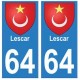64 Lescar autocollant plaque immatriculation ville