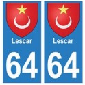 64 Lescar autocollant plaque immatriculation ville