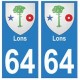 64 Lons autocollant plaque immatriculation ville