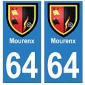 64 Mourenx placa etiqueta de registro de la ciudad