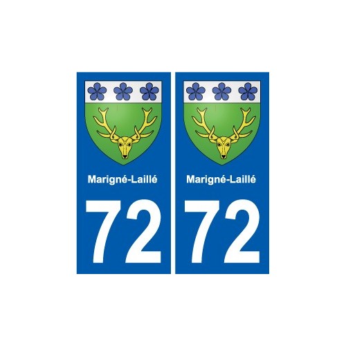 72 Marigné-Laillé escudo de armas de la etiqueta engomada de la placa de pegatinas de la ciudad
