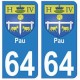 64 Pau autocollant plaque immatriculation ville