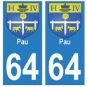 64 Pau autocollant plaque immatriculation ville