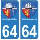 64 Saint-Jean-de-Luz autocollant plaque immatriculation ville