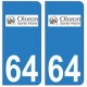 64 Oloron-Sainte-Marie logo autocollant plaque immatriculation ville