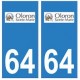 64 Oloron-Sainte-Marie logo autocollant plaque immatriculation ville