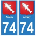 74 Annecy escudo de armas de la etiqueta engomada de la placa de la ciudad