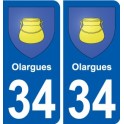 34 Olargues escudo de armas de la etiqueta engomada de la placa de pegatinas de la ciudad