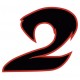 Chiffre  2 deux - autocollant sticker noir/rouge voiture moto