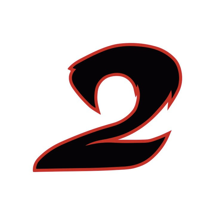 Chiffre  2 deux - autocollant sticker noir/rouge voiture moto