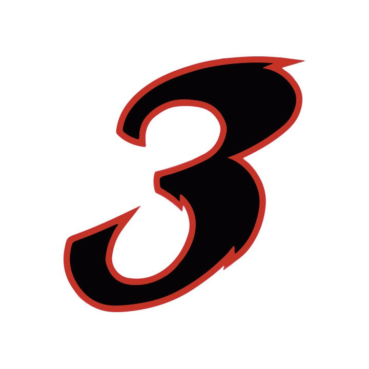 Chiffre 3 trois - autocollant sticker noir/rouge voiture moto