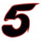 Chiffre 5 cinq - autocollant sticker noir/rouge voiture moto