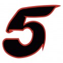 Chiffre 5 cinq - autocollant sticker noir/rouge voiture moto