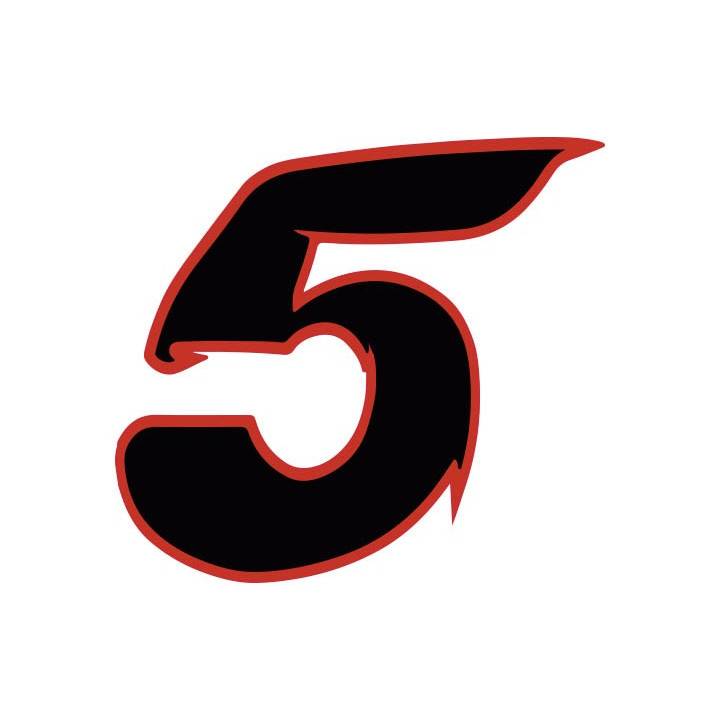 Chiffre 5 cinq - autocollant sticker noir/rouge voiture moto