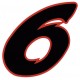 Chiffre 6 six - autocollant sticker noir/rouge voiture moto