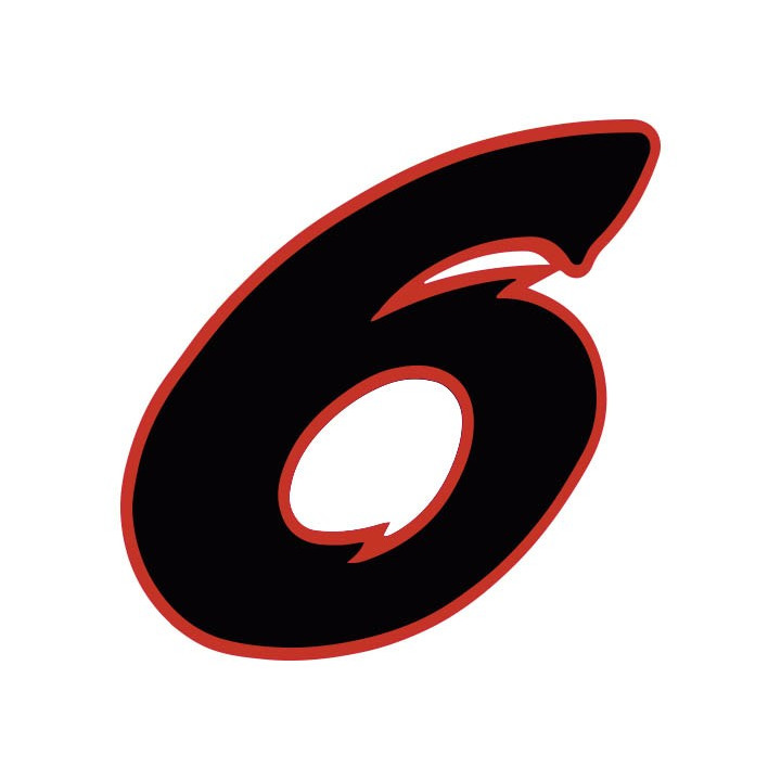 Chiffre 6 six - autocollant sticker noir/rouge voiture moto