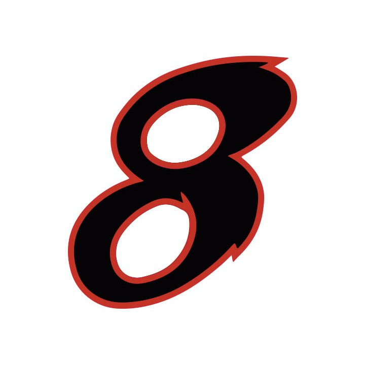 Chiffre 8 huit - autocollant sticker noir/rouge voiture moto