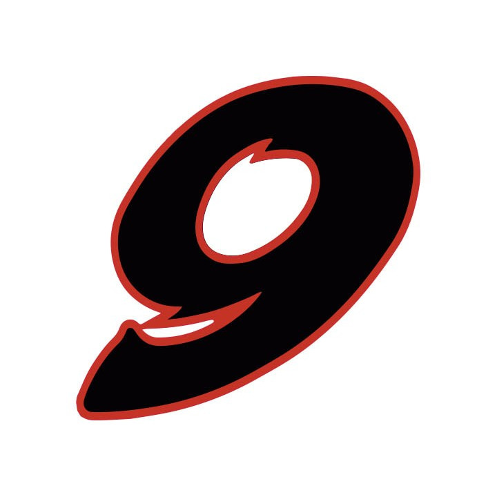 Chiffre 9 neuf - autocollant sticker noir/rouge voiture moto