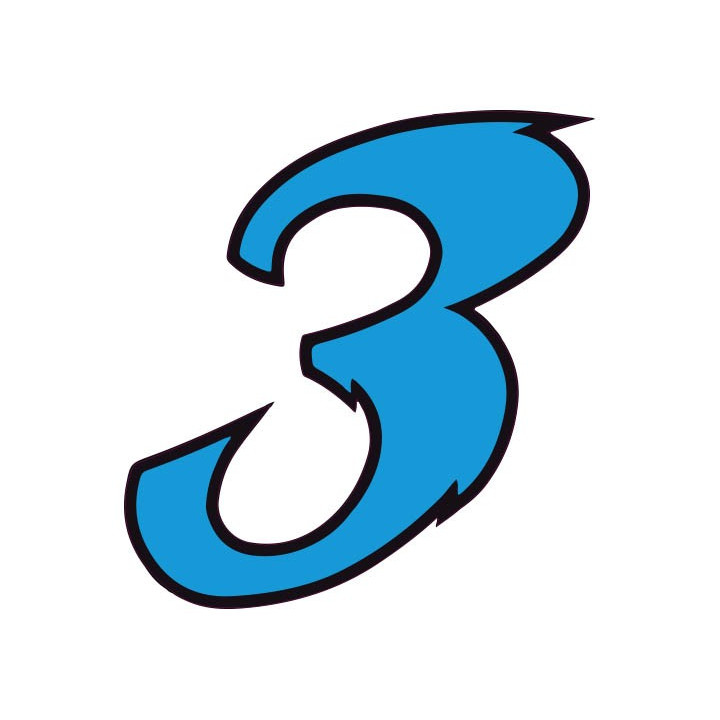Chiffre 3 trois - autocollant sticker bleu voiture moto