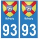 93 Bobigny blason autocollant plaque stickers ville