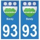 93 Bondy blason autocollant plaque stickers ville